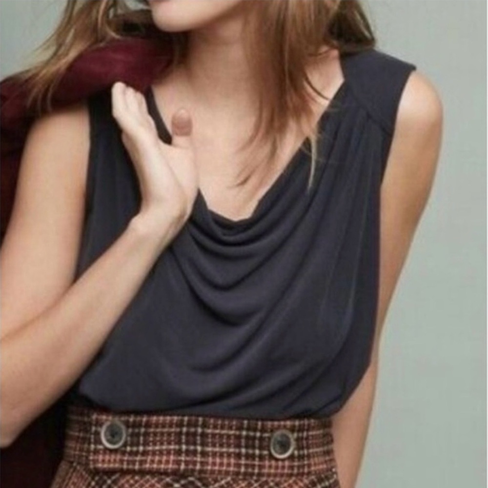Anthropologie ETT:TWA Front Cowl Drape Blouse Sleeveless Charcoal Black Small